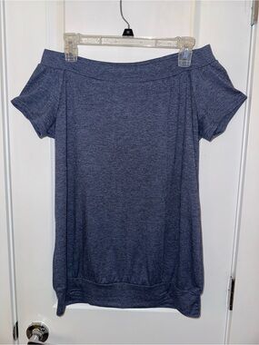 Halife Heathered Navy Off-Shoulder Tunic Top, Size Medium